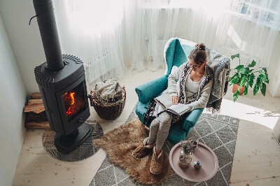 Runde Glasplatte für Kaminofen Lochstahlmotiv