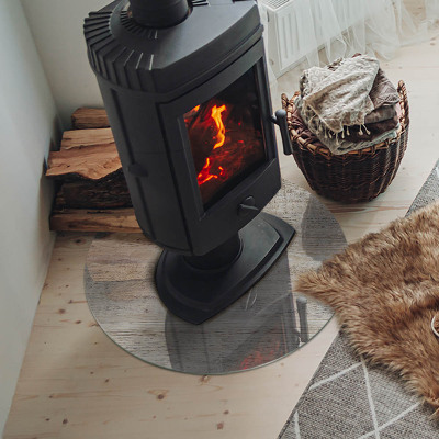 Runde Glasbodenplatte Kamin Natürliche helle Holzmaserung