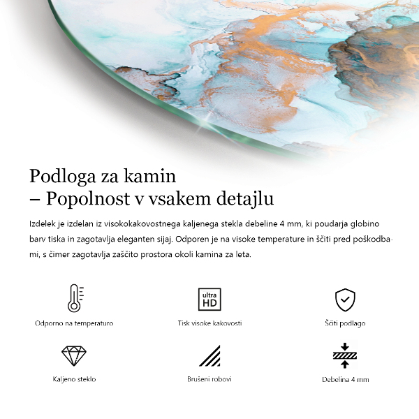 Runde Glasplatte für Kaminofen Holzmosaik im Layout
