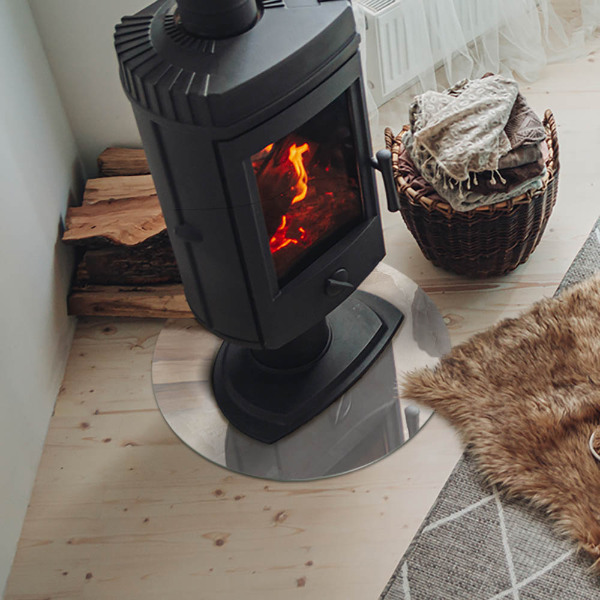 Runde Glasplatte für Kaminofen Organisches Marmormotiv