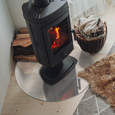 Runde Glasplatte für Kaminofen Organisches Marmormotiv