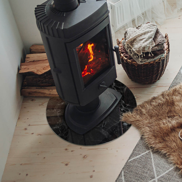 Runde Glasbodenplatte Kamin Stilvolles Marmormotiv