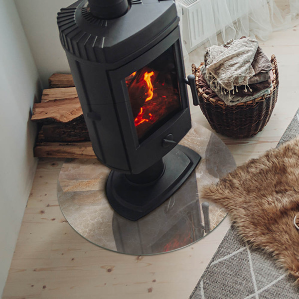 Runde Funkenschutzplatte aus Glas Steinmuster inspiriert von der Natur