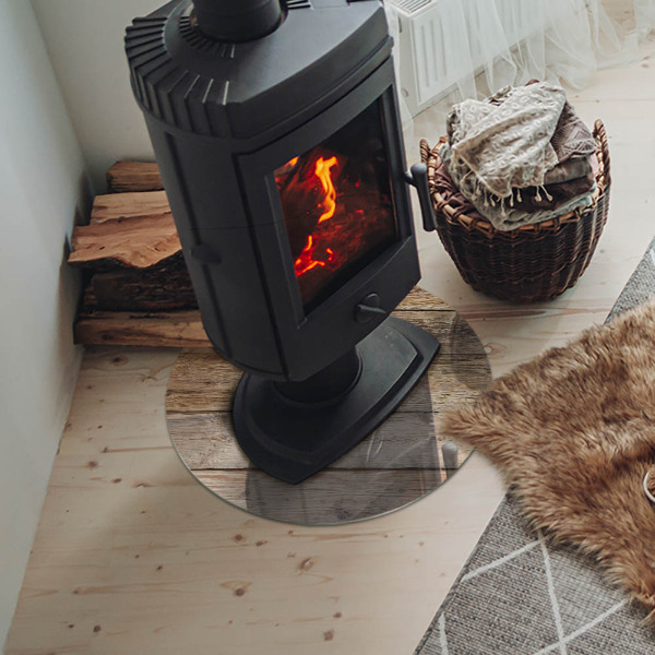 Runde Glasbodenplatte Kamin Bretter im Naturstil