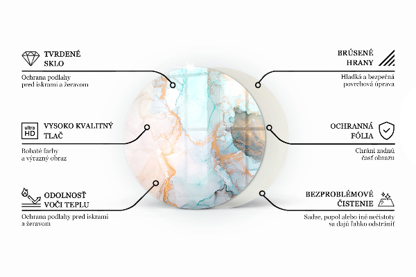 Runde Funkenschutzplatte aus Glas Holzmuster in geometrischer Anordnung