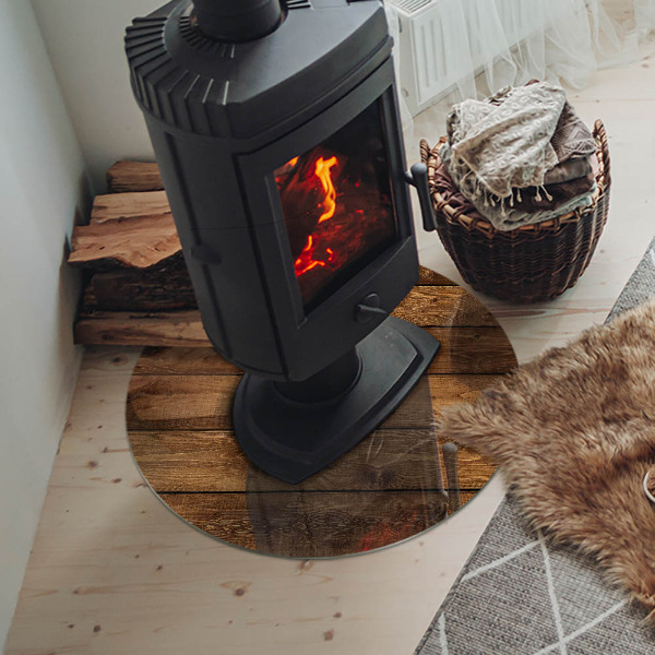 Runde Glasbodenplatte Kamin Natürliche Holzmaserung