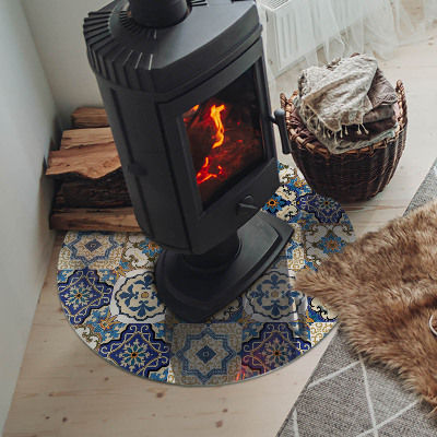 Runde Glasplatte für Kaminofen Mosaikmotiv mit floralen Akzenten