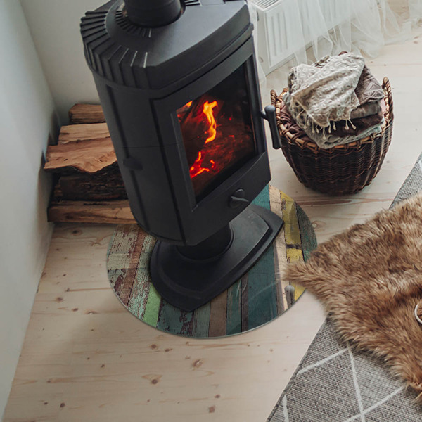 Runde Glasplatte für Kaminofen Platinenfarben in verschiedenen Farbtönen