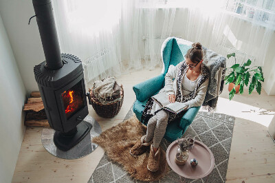 Runde Glasplatte für Kaminofen Stilvolles Pflanzenmotiv