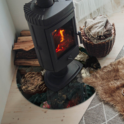 Runde Glasplatte für Kaminofen Blumenmotiv mit Schmetterlingen