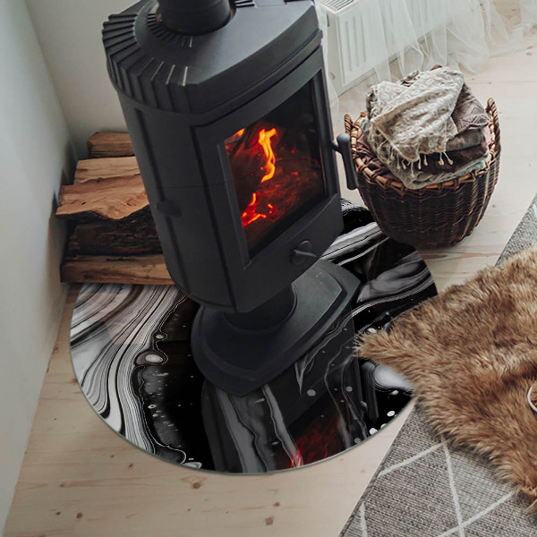 Runde Glasbodenplatte Kamin Abstrakte wellenförmige und lineare Muster