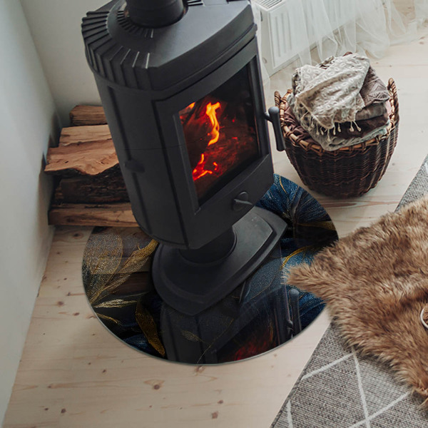 Runde Glasplatte für Kaminofen Stilvolle Blätter in der Struktur