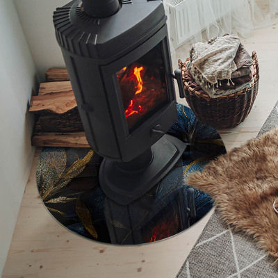 Runde Glasplatte für Kaminofen Stilvolle Blätter in der Struktur