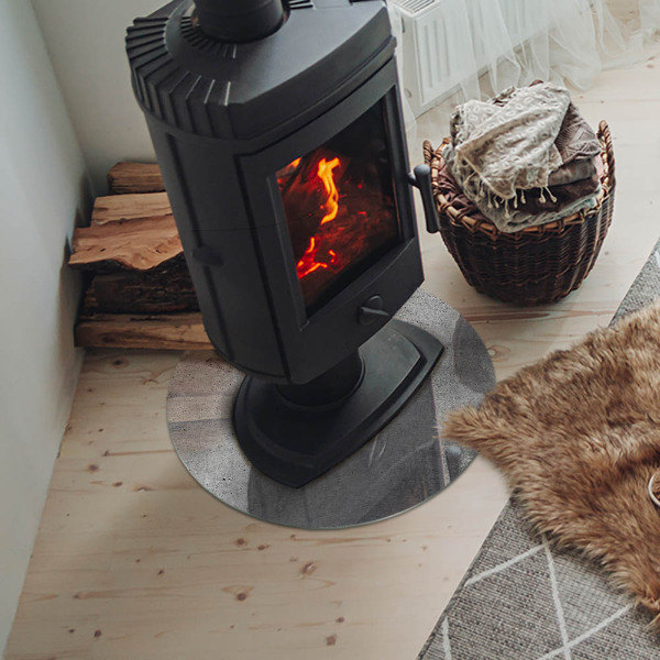 Runde Glasplatte für Kaminofen Sichtbeton im minimalistischen Stil