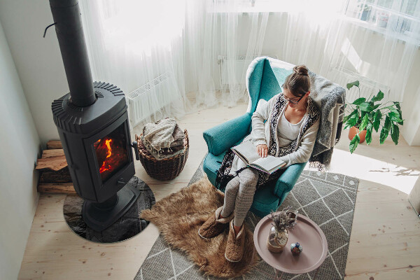 Runde Glasplatte für Kaminofen Steinoptik in natürlicher Ausführung