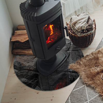 Runde Glasplatte für Kaminofen Steinoptik in natürlicher Ausführung