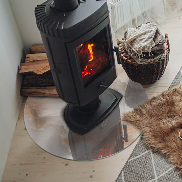 Runde Funkenschutzplatte aus Glas Steinmotiv