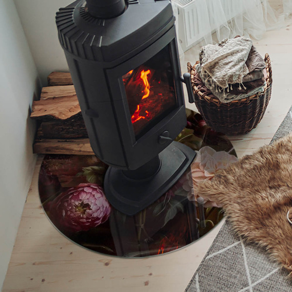 Runde Glasbodenplatte Kamin Florale Details in voller Blüte