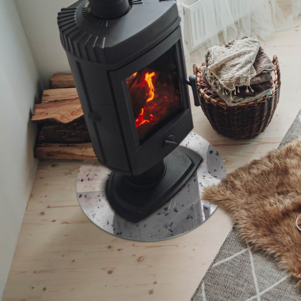 Runde Glasbodenplatte Kamin Steinmuster mit kleinen Akzenten