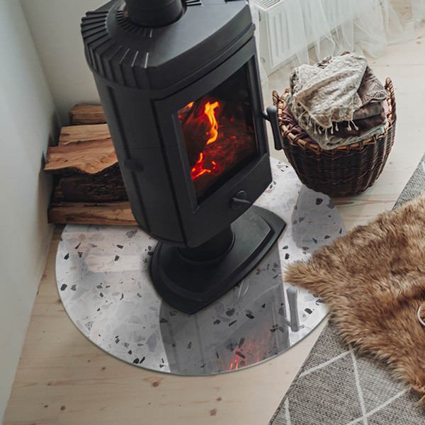 Runde Glasbodenplatte Kamin Steinmuster mit kleinen Akzenten