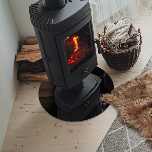 Runde Glasbodenplatte Kamin Farbe: Schwarz