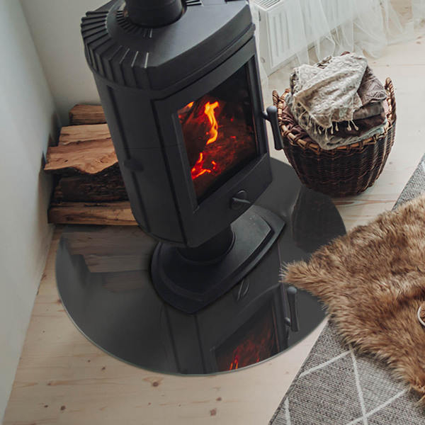 Runde Glasplatte für Kaminofen Farbe: Graubraun