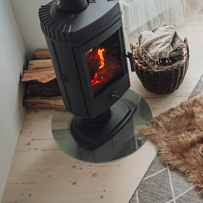 Runde Glasplatte für Kaminofen Olivfarben