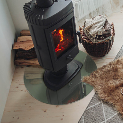 Runde Glasplatte für Kaminofen Olivfarben