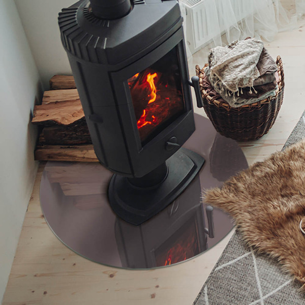 Runde Glasbodenplatte Kamin Farbe Beige