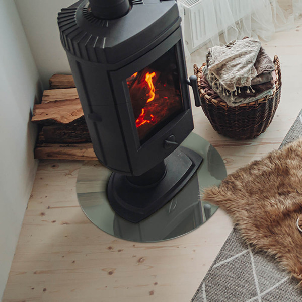 Runde Glasplatte für Kaminofen Graugrüne Farbe