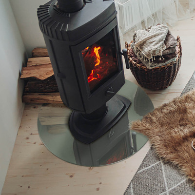 Runde Glasplatte für Kaminofen Graugrüne Farbe