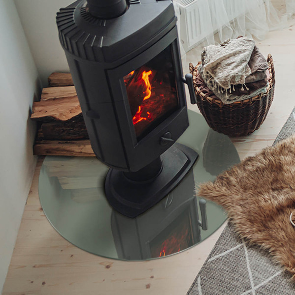 Runde Glasplatte für Kaminofen Graugrüne Farbe