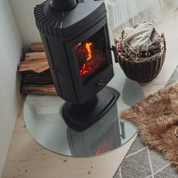 Runde Glasplatte für Kaminofen Farbe Hellgrün