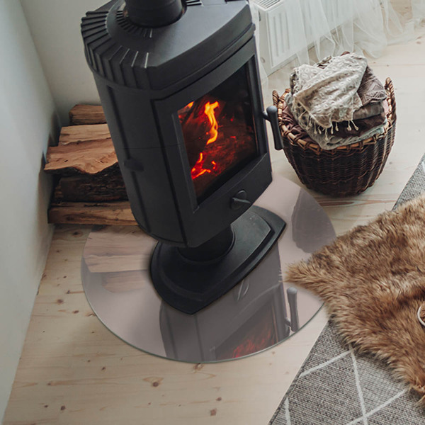 Runde Glasplatte für Kaminofen Farbe Hellbraun