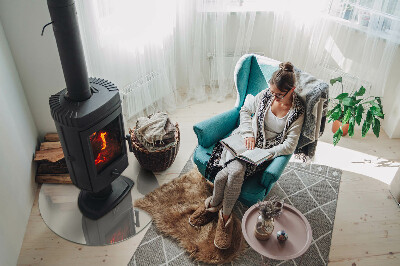 Runde Glasbodenplatte Kamin Hellcremefarben