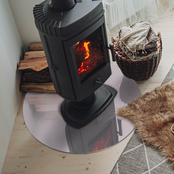 Runde Glasbodenplatte Kamin Farbe Hellviolett