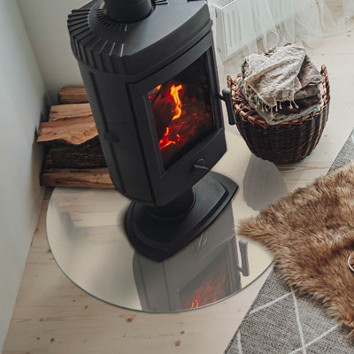 Runde Glasplatte für Kaminofen Farbe Beige