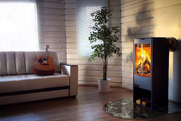 Halbrunde Glasbodenplatte Kamin Geometrie im dreidimensionalen Raum