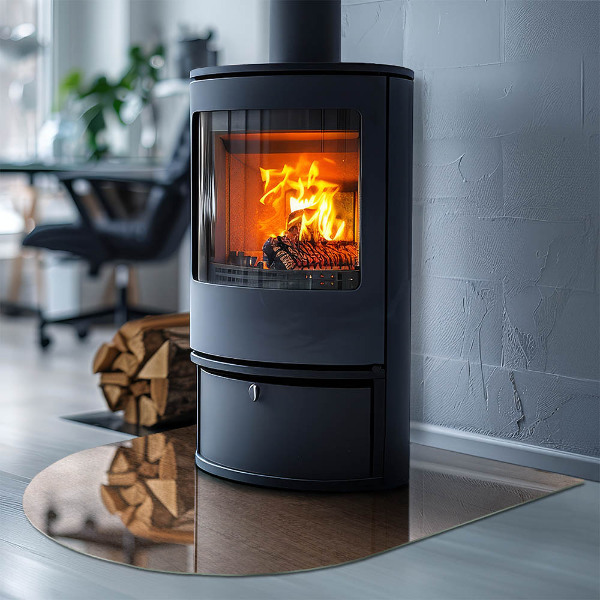 Halbrunde Funkenschutzplatte Glas Holzinspiriertes Muster