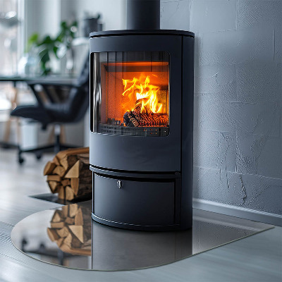 Halbrunde Glasplatte für Kaminofen Betonkonstruktion mit Wirkung