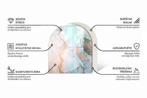Halbrunde Glasbodenplatte Kamin Organisches Muster in abstrakter Form
