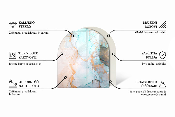 Halbrunde Funkenschutzplatte Glas Steinmuster inspiriert von der Natur