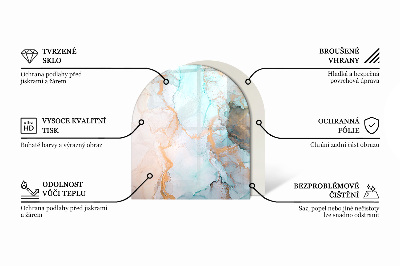 Halbrunde Funkenschutzplatte Glas Holzmuster in geometrischer Anordnung