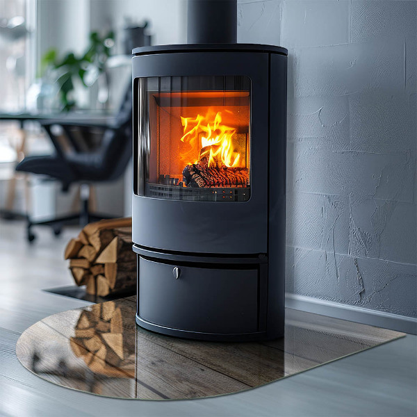 Halbrunde Funkenschutzplatte Glas Holzmaserung im natürlichen Stil