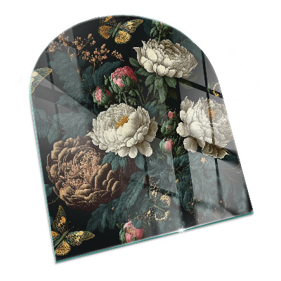 Halbrunde Glasplatte für Kaminofen Blumenmotiv mit Schmetterlingen