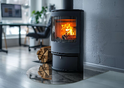 Halbrunde Glasplatte für Kaminofen Steinoptik in natürlicher Ausführung