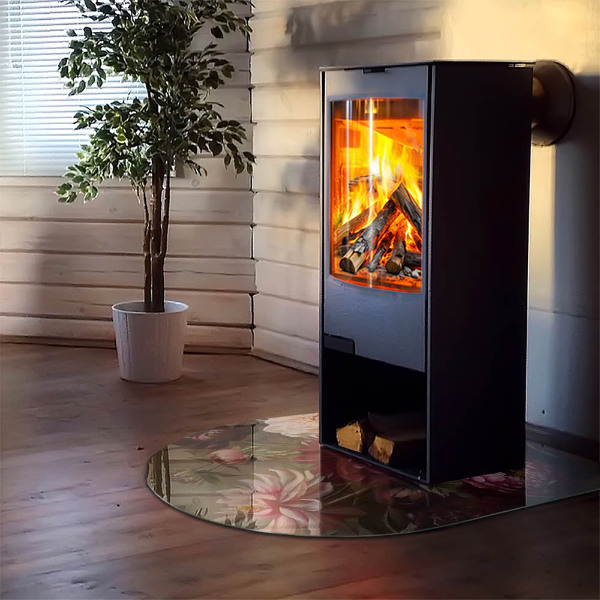 Halbrunde Glasbodenplatte Kamin Florale Details in voller Blüte