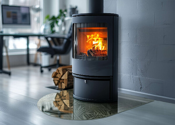 Halbrunde Glasplatte für Kaminofen Tropische Blätter im Hintergrund