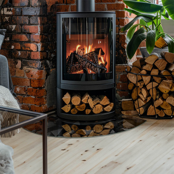 Glasbodenplatte Ecke Kamin Geometrie im dreidimensionalen Raum