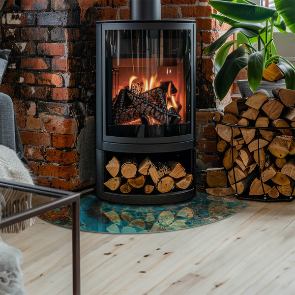 Glasbodenplatte Ecke Kamin Organisches Muster in abstrakter Form